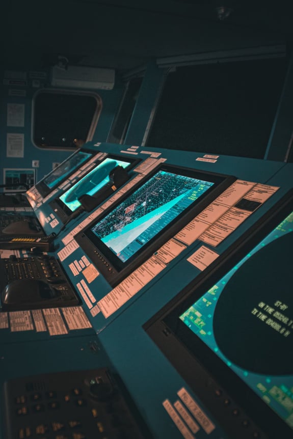 Ship bridge navigation system with radar and route displays symbolizing strategic decision-making in Go-To-Market planning.